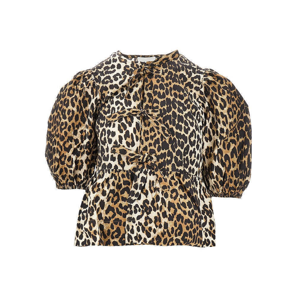 Ganni Leopard Poplin Blouse